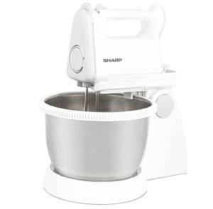 Sharp 250 Watts Turbo, 5 Speed variable control Stand Mixer, Stainless Steel Bowl, White, EM-SP21W3