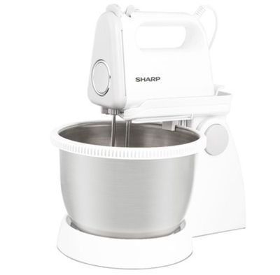 Sharp 250 Watts Turbo, 5 Speed variable control Stand Mixer, Stainless Steel Bowl, White, EM-SP21W3