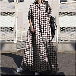 2021 cross-border aliexpress amazon spring and autumn printed cotton and linen retro ethnic style loose long-sleeved big swing dress Lightinthebox