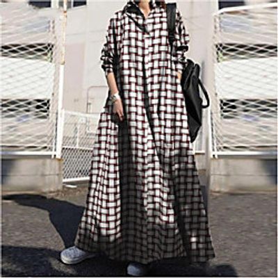 2021 cross-border aliexpress amazon spring and autumn printed cotton and linen retro ethnic style loose long-sleeved big swing dress Lightinthebox
