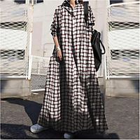 2021 cross-border aliexpress amazon spring and autumn printed cotton and linen retro ethnic style loose long-sleeved big swing dress Lightinthebox - thumbnail