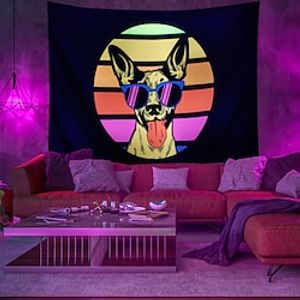 Blacklight UV Reactive Tapestry Cool Dog Decoration Cloth Curtain Picnic Table Cloth Hanging Home Bedroom Living Room Dormitory Decoration Polyester Lightinthebox