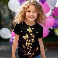 Girls' 3D Butterfly Tee Shirt Short Sleeve 3D Print Summer Active Fashion Cute Polyester Kids 3-12 Years Crew Neck Outdoor Casual Daily Regular Fit miniinthebox