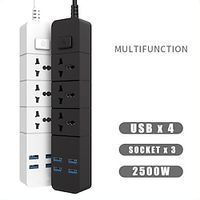 Surge Protector Power Strip with USB Ultra Thin Flat Plug 2M Long Extension Cord 2500W 3 USB A   4 AC Outlets Surge Protection Wall Mount for Home Office Dorm Room Lightinthebox - thumbnail