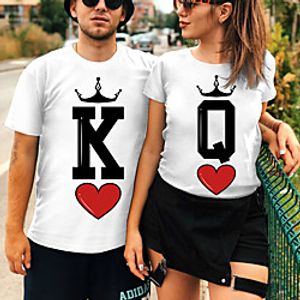 Women's Valentine's Day Painting Couple T shirt Heart Letter Print Round Neck Basic Tops White Red miniinthebox