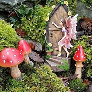 Miniature Door Statue Decor Resin Fairy Knocking On The Door Outdoor Garden Statue Hanging Ornament Garden Decoration miniinthebox