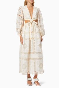 Aliane Embroidered Long Dress in Cotton
