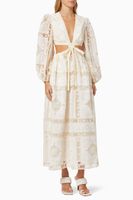 Aliane Embroidered Long Dress in Cotton - thumbnail