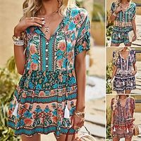 Women's Romper High Waist Floral V Neck Active Daily Vacation Regular Fit Short Sleeve White Red Green S M L Fall miniinthebox