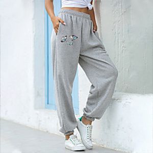Women's Fashion Casual  Sporty Sports Daily Leisure Sports Pants Pants Butterfly Full Length Print White Black Gray Lightinthebox
