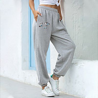 Women's Fashion Casual  Sporty Sports Daily Leisure Sports Pants Pants Butterfly Full Length Print White Black Gray Lightinthebox