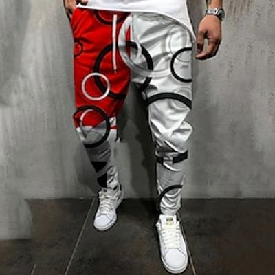 Men's Joggers Trousers Casual Pants Drawstring Elastic Waist 3D Print Geometric Graphic Prints Comfort Casual Daily Streetwear Basic Fashion Blue Red Micro-elastic Lightinthebox