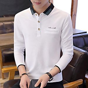 Men's Golf Shirt non-printing Color Block Patchwork Long Sleeve Casual Slim Tops Basic Gray Dusty Blue White Lightinthebox