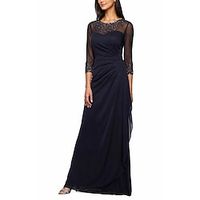 A-Line Mother of the Bride Dress Formal Wedding Guest Elegant Jewel Neck Floor Length Chiffon 34 Length Sleeve with Beading Ruching 2023 Lightinthebox - thumbnail