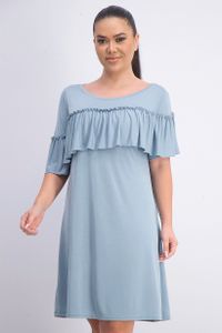 Womens Short Sleeve Ruffle Dress  Light Blue