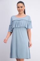 Womens Short Sleeve Ruffle Dress  Light Blue - thumbnail