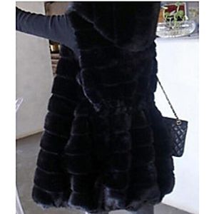 Women's Faux Fur Coat Daily Fall  Winter Long Coat Loose Basic Jacket Sleeveless Solid Colored Black miniinthebox