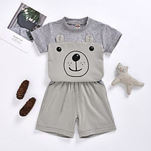 Kids Girls' Clothing Set Short Sleeve Gray Print Print Daily Wear Active Regular 2-6 Years miniinthebox