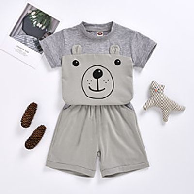 Kids Girls' Clothing Set Short Sleeve Gray Print Print Daily Wear Active Regular 2-6 Years miniinthebox
