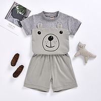 Kids Girls' Clothing Set Short Sleeve Gray Print Print Daily Wear Active Regular 2-6 Years miniinthebox - thumbnail
