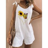 Women's Romper Pocket Print Floral Crew Neck Casual Daily Vacation Straight Regular Fit Sleeveless Sleeveless White S M L Summer Lightinthebox - thumbnail