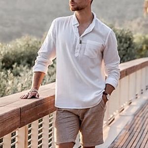 Men's Shirt Solid Color Turndown Street Casual Button-Down Long Sleeve Tops Casual Fashion Breathable Comfortable White Lightinthebox