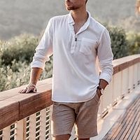 Men's Shirt Solid Color Turndown Street Casual Button-Down Long Sleeve Tops Casual Fashion Breathable Comfortable White Lightinthebox - thumbnail