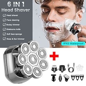 8D Electric Head Shaver for Bald Men Upgrade 6-in-1 Floating Head Shaver for Mens Waterproof WetDry Grooming Kit Lightinthebox