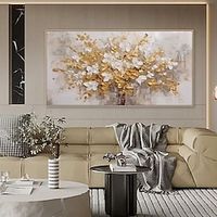 Handmade Oil Painting Canvas Wall Art Decoration Light Luxury Abstract Gold Flowers for Home Decor Rolled Frameless Unstretched Painting Lightinthebox