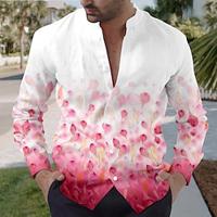 Floral Vintage Men's Shirt Daily Wear Going out Weekend Summer Spring Fall Standing Collar Long Sleeve Light Pink S, M, L Slub Fabric Shirt Lightinthebox