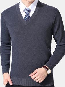 Brief Style Warm Knitted V-neck Casual Sweater