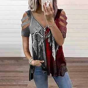 Women's Blouse Shirt Eyelet top Red Gray White Graphic Skull Cut Out Quarter Zip Short Sleeve Daily Weekend Basic Streetwear V Neck Regular S  Print Lightinthebox