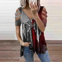 Women's Blouse Shirt Eyelet top Red Gray White Graphic Skull Cut Out Quarter Zip Short Sleeve Daily Weekend Basic Streetwear V Neck Regular S  Print Lightinthebox - thumbnail