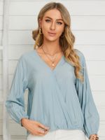 YOINS V-neck Wrap Design Long Sleeves Blouse - thumbnail