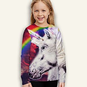 Kids Girls' T shirt Long Sleeve Red 3D Print Rainbow Unicorn Animal Daily Indoor Outdoor Active Fashion Daily Sports 3-12 Years Lightinthebox