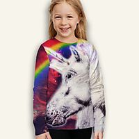 Kids Girls' T shirt Long Sleeve Red 3D Print Rainbow Unicorn Animal Daily Indoor Outdoor Active Fashion Daily Sports 3-12 Years Lightinthebox - thumbnail