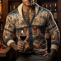 Tribal Bandana Print Retro Vintage Men's Button Knitting Print Cardigan Sweater Knitwear Outdoor Daily Vacation Long Sleeve V Neck Sweaters Dark Navy Fall Winter S M L Sweaters Lightinthebox