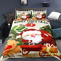 Christmas Santa Claus Printed 3-Piece Duvet Cover Set Hotel Bedding Sets Comforter Cover with Soft Lightweight Microfiber, Include 1 Duvet Cover, 2 Pillowcases for Double/Queen/King(1 Pillowcase for Twin/Single) miniinthebox - thumbnail