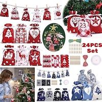 24PCSSet RedBlueGrren Christmas Advent Calendar Bags Set 24 Days Burlap Advent Calendar Gift Drawstring Bags with Clips DIY Christmas Embellishments Decoración Navideña Lightinthebox - thumbnail
