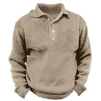 Men's Pullover Sweater Jumper Knit Sweater Ribbed Knit Knitted Plain Polo Collar Keep Warm Casual Daily Wear Vacation Clothing Apparel Fall  Winter Green Khaki M L XL Lightinthebox - thumbnail