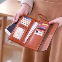 Women Trifold Oil Wax Leather Multi-Function Wallet