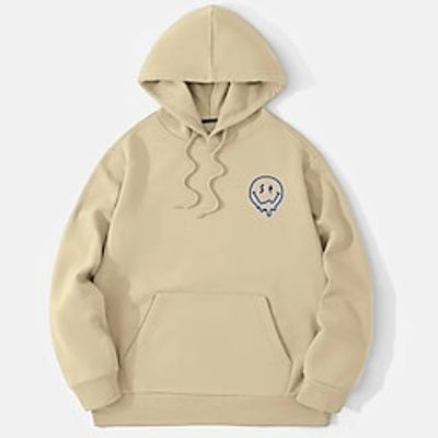 Men's Hoodie Light Khaki. Black Blue Royal Blue Gray Hooded Letter Lace up Pocket Holiday Going out Streetwear Cool Casual Winter Spring   Fall Clothing Apparel Hoodies Sweatshirts  Lightinthebox
