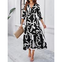 Women's Casual Dress Swing Dress Floral Graphic Split Print V Neck Long Dress Maxi Dress Streetwear Holiday Vacation 3/4 Length Sleeve Summer Lightinthebox