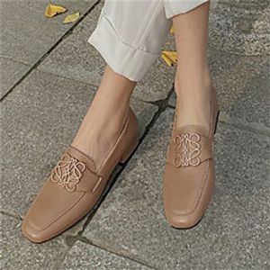 Women's Loafers Mary Jane Chunky Heel Square Toe Casual Daily Walking Shoes PU Leather Solid Colored Almond Beige miniinthebox