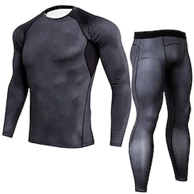 Men's Activewear Set Compression Suit 2 Piece Athletic Winter Long Sleeve Spandex Breathable Moisture Wicking Soft Fitness Running Jogging Sportswear Activewear Snakeskin Dark Grey Black White Lightinthebox
