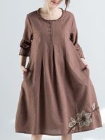 Casual Embroidery Half Sleeve Loose Cotton Dress
