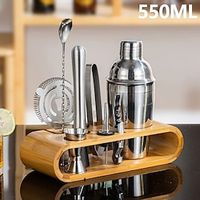 10Pcs Cocktail Shaker Set Bartender Kit Jigger Mixer Muddler Pourer Spoon Stainless Steel Cocktail Mixer Shaker With Bamboo Rack miniinthebox