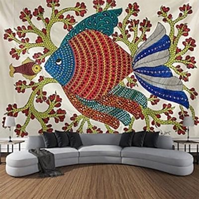 Gond Art Hanging Tapestry Wall Art Large Tapestry Mural Decor Photograph Backdrop Blanket Curtain Home Bedroom Living Room Decoration miniinthebox
