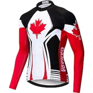 21Grams Men's Cycling Jersey Long Sleeve Bike Top with 3 Rear Pockets Mountain Bike MTB Road Bike Cycling Breathable Quick Dry Moisture Wicking Reflective Strips Black Red Canada Polyester Spandex Lightinthebox