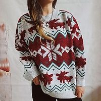 Women's Pullover Sweater Jumper Crochet Knit Knitted Snowflake Crew Neck Stylish Casual Christmas Holiday Fall Winter Green White S M L  Long Sleeve Lightinthebox - thumbnail